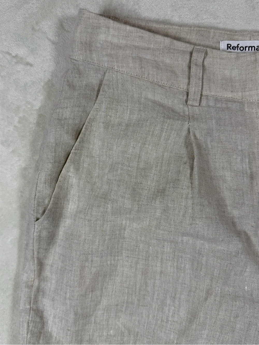 Reformation Size 4 100% Linen Light Beige Wide-Leg Flowy Chic Chinos